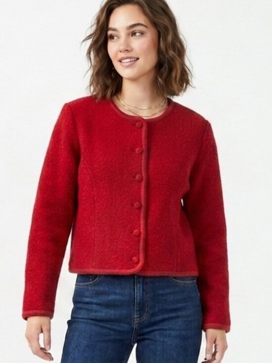 Lands' End Sweaters - Vintage LANDS END Red 100% Boiled Wool Cardigan Sweater Jacket 14P